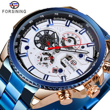 Load image into Gallery viewer, Forsining Three Dial Calendar Display Black Stainless Steel Men Automatic Wrist Watch Top Brand Luxury Military Sport Male Clock