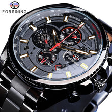 Load image into Gallery viewer, Forsining Three Dial Calendar Display Black Stainless Steel Men Automatic Wrist Watch Top Brand Luxury Military Sport Male Clock